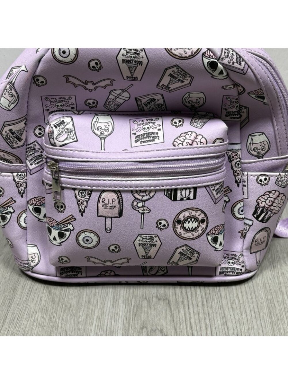 Sleepyville Critters Spooky Food Mini Backpack in Vinyl Skull Halloween Purple - Picture 2 of 9